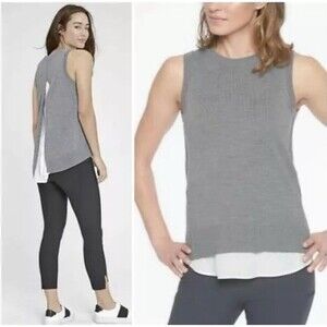 Athleta Itinerary Sweater Tank Vest Sz XS Grey Heather 2 in 1 Top Merino Wool